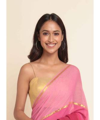 Suta Pink Colourblocked Cotton Blend Saree 1