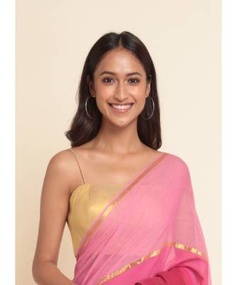 Suta Pink Colourblocked Cotton Blend Saree 3