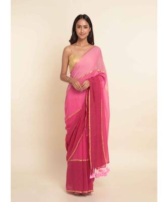 Suta Pink Colourblocked Cotton Blend Saree 5