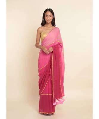 Suta Pink Colourblocked Cotton Blend Saree 6