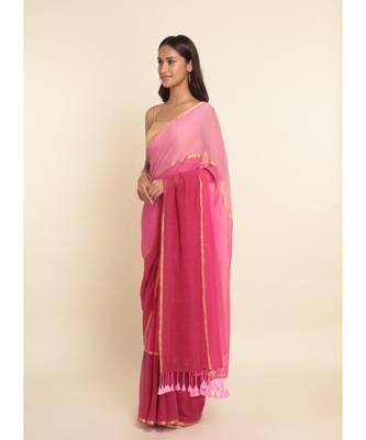 Suta Pink Colourblocked Cotton Blend Saree 8