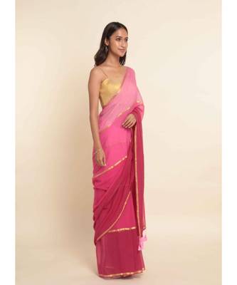 Suta Pink Colourblocked Cotton Blend Saree 9