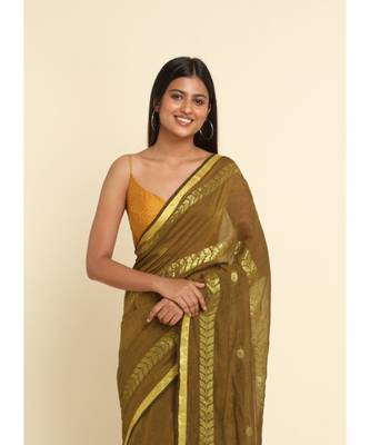 Suta Mustard Woven Design Cotton Blend Saree 5