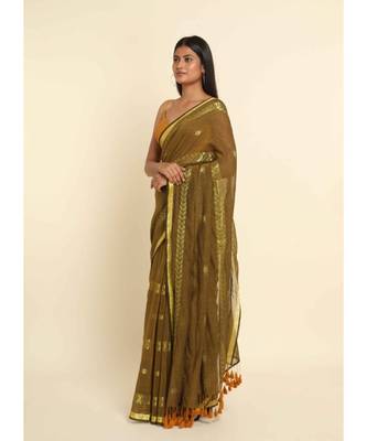 Suta Mustard Woven Design Cotton Blend Saree 6