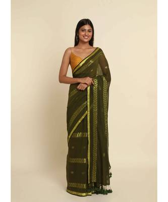 Suta Olive Woven Design Cotton Blend Saree 3