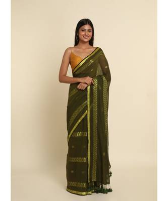 Suta Olive Woven Design Cotton Blend Saree 4