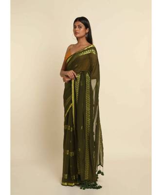 Suta Olive Woven Design Cotton Blend Saree 6