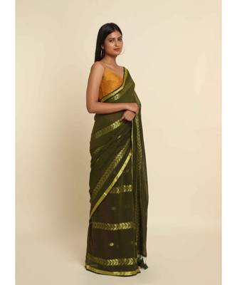 Suta Olive Woven Design Cotton Blend Saree 8