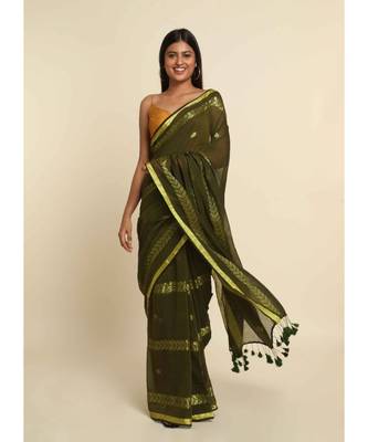 Suta Olive Woven Design Cotton Blend Saree 10