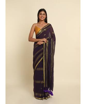 Suta Purple Woven Design Cotton Blend Saree 1