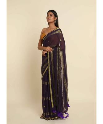 Suta Purple Woven Design Cotton Blend Saree 6