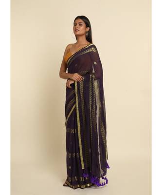 Suta Purple Woven Design Cotton Blend Saree 7