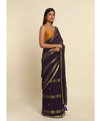 Suta Purple Woven Design Cotton Blend Saree 8