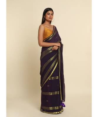 Suta Purple Woven Design Cotton Blend Saree 9