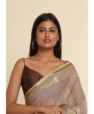 Suta Beige Woven Design Cotton Blend Saree 4