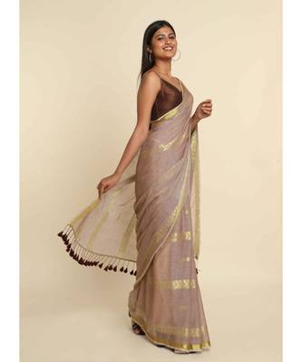 Suta Beige Woven Design Cotton Blend Saree 10