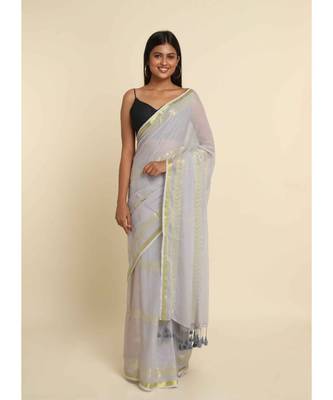 Suta Grey Woven Design Cotton Blend Saree 3