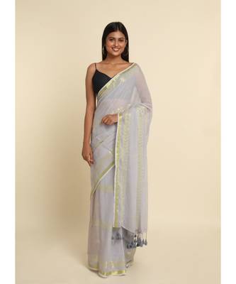 Suta Grey Woven Design Cotton Blend Saree 4