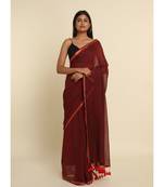 Suta Red Striped Cotton Blend Saree