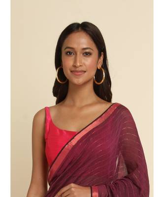 Suta Pink Striped Cotton Blend Saree 1