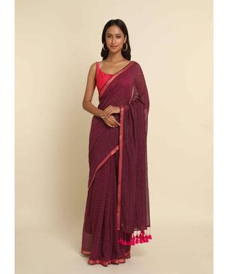 Suta Pink Striped Cotton Blend Saree 3