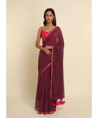 Suta Pink Striped Cotton Blend Saree 5
