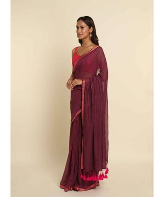 Suta Pink Striped Cotton Blend Saree 6