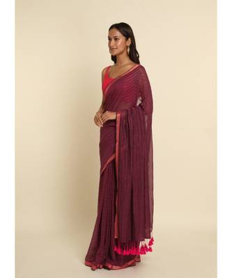 Suta Pink Striped Cotton Blend Saree 7