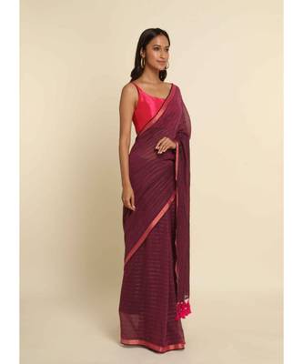 Suta Pink Striped Cotton Blend Saree 8