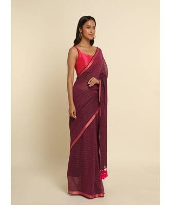 Suta Pink Striped Cotton Blend Saree 9