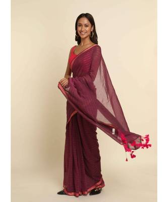 Suta Pink Striped Cotton Blend Saree 10