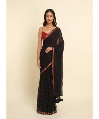 Suta Black Striped Cotton Blend Saree 1
