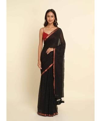Suta Black Striped Cotton Blend Saree 2