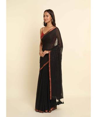 Suta Black Striped Cotton Blend Saree 6