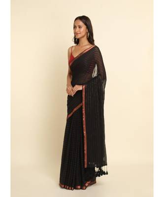 Suta Black Striped Cotton Blend Saree 7