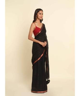 Suta Black Striped Cotton Blend Saree 8