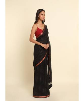 Suta Black Striped Cotton Blend Saree 9