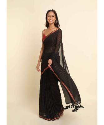 Suta Black Striped Cotton Blend Saree 10