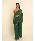 Suta Green Striped Cotton Blend Saree