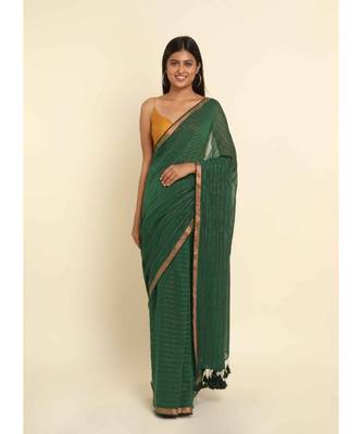 Suta Green Striped Cotton Blend Saree 2