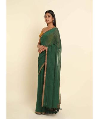 Suta Green Striped Cotton Blend Saree 6
