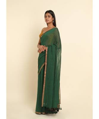 Suta Green Striped Cotton Blend Saree 7