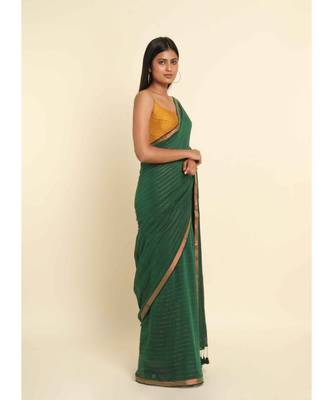 Suta Green Striped Cotton Blend Saree 8