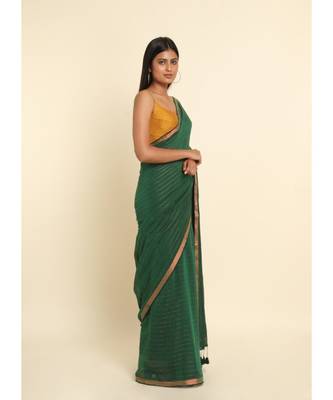 Suta Green Striped Cotton Blend Saree 9