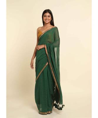 Suta Green Striped Cotton Blend Saree 10