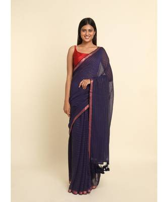Suta Purple Striped Cotton Blend Saree 1