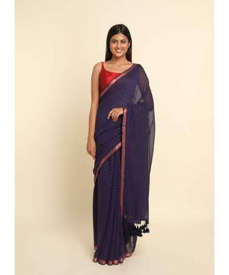 Suta Purple Striped Cotton Blend Saree 2