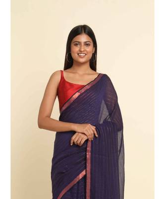 Suta Purple Striped Cotton Blend Saree 3