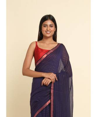 Suta Purple Striped Cotton Blend Saree 5