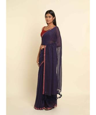 Suta Purple Striped Cotton Blend Saree 6
